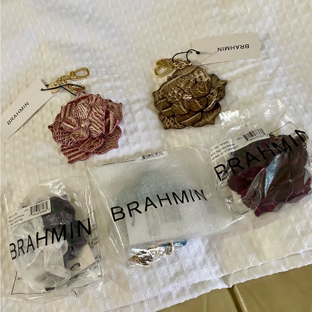 NEW Brahmin Set of 5 Bag Charm Bundle Magnolia Melbourne Leather Key Fob Chain - Picture 2 of 7